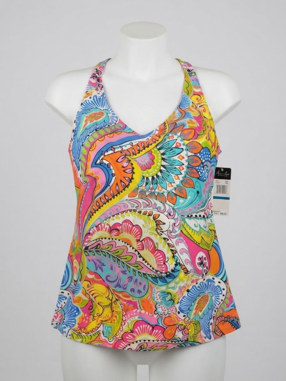 Designer Anne Cole Paisley V-Neck Tankini Swim Top NWT XL